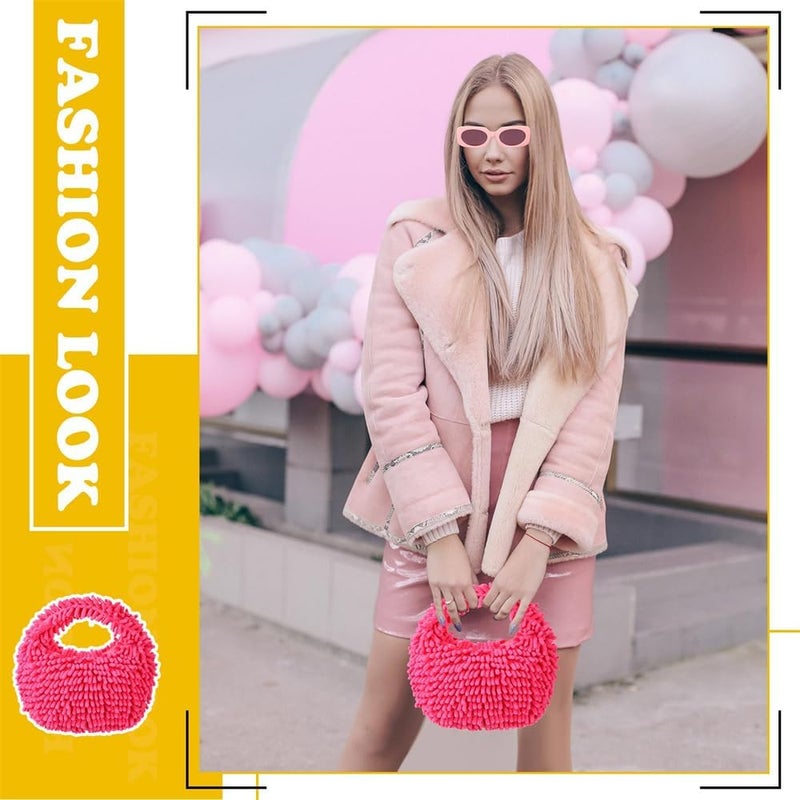 2 Pieces Y2K Fluffy Tote & Sunglasses Set, Fuzzy Plush Handbag & Stylish Accessories - Image 4
