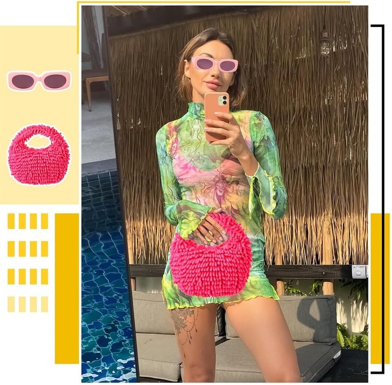 2 Pieces Y2K Fluffy Tote & Sunglasses Set, Fuzzy Plush Handbag & Stylish Accessories - Image 2
