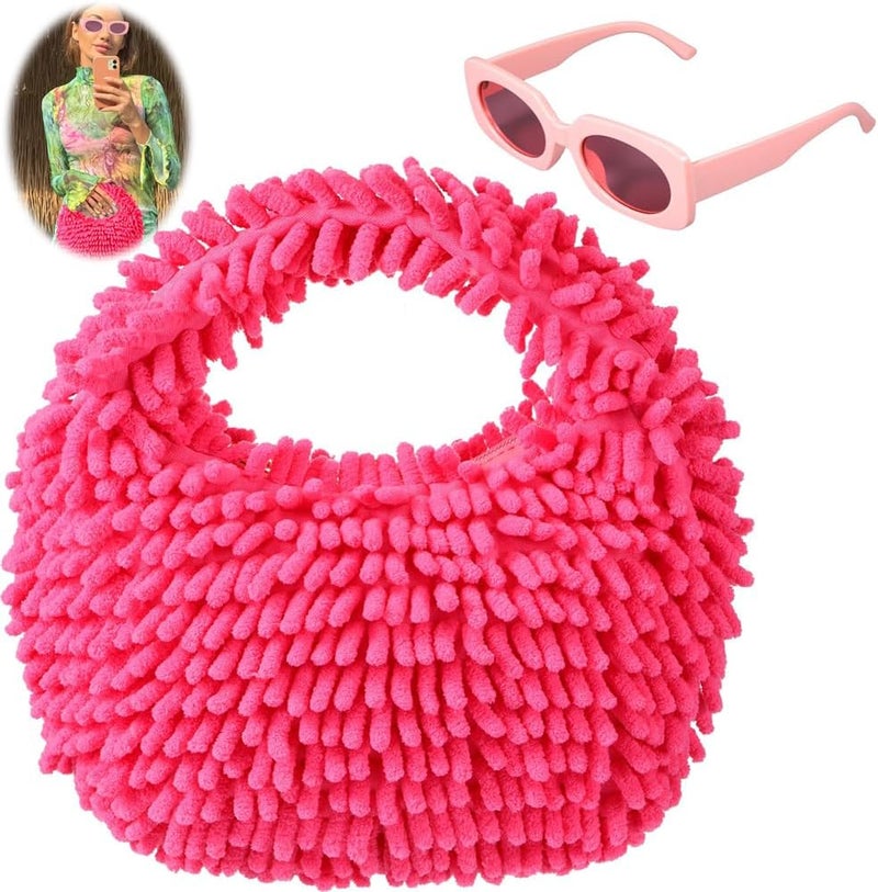 2 Pieces Y2K Fluffy Tote & Sunglasses Set, Fuzzy Plush Handbag & Stylish Accessories - Image 1