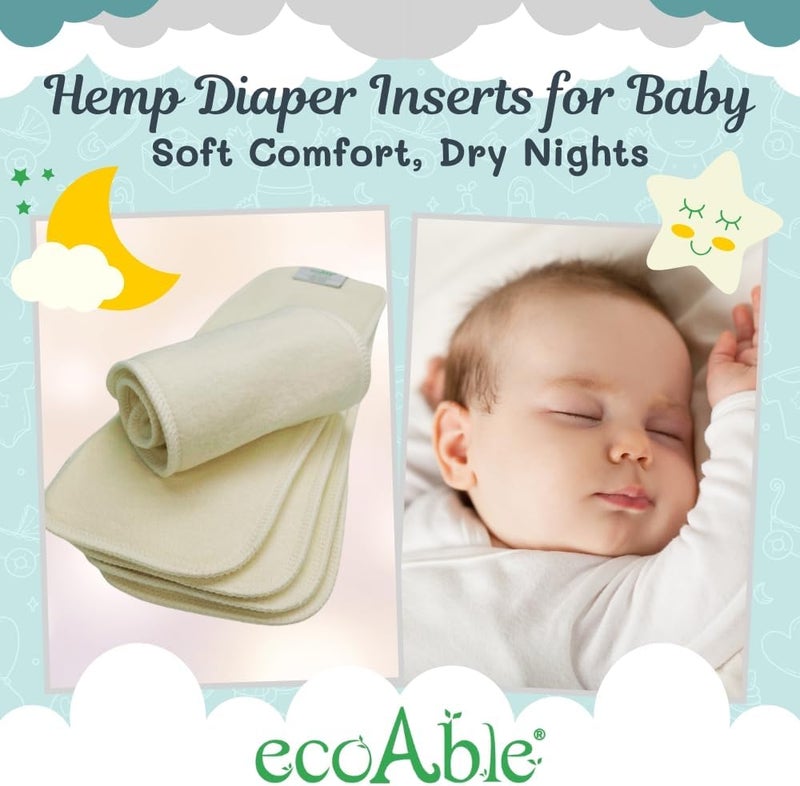 Ecoable 4-Layer Hemp Diaper Inserts – Overnight Boosters for Heavy Wetters – Reusable Absorbency Doublers – Fits Pocket, Cotton Prefold & Cover – Washable Natural Fiber Liners (Pack of 1) - Image 1