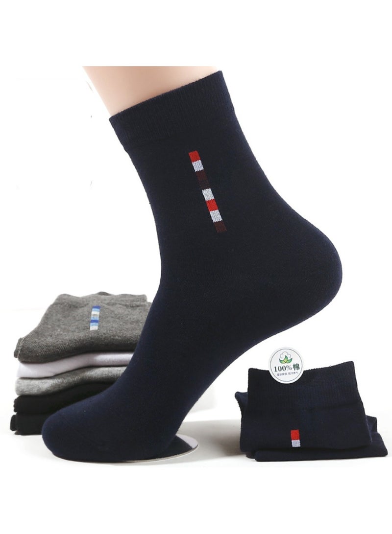 infino Men's 100% cotton mid-calf socks: mid-calf socks, dress socks, moisture wicking, suitable for all seasons, 100% cotton, sweat wicking and odor resistant,  suitable for business casual wear (5 pairs, navy blue)  - Image 2