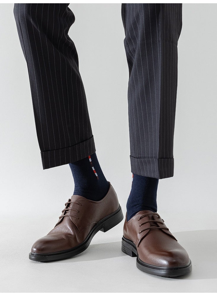 infino جوارب رجالية من القطن بنسبة 100% حتى منتصف الساق: جوارب حتى منتصف الساق، جوارب رسمية، تمتص الرطوبة، مناسبة لجميع المواسم، 100% قطن، تمتص العرق ومقاومة للرائحة، مناسبة للارتداء غير الرسمي في العمل (5 أزواج، أزرق داكن) - Image 4