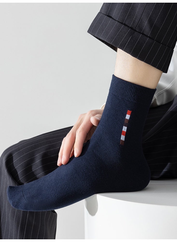 infino جوارب رجالية من القطن بنسبة 100% حتى منتصف الساق: جوارب حتى منتصف الساق، جوارب رسمية، تمتص الرطوبة، مناسبة لجميع المواسم، 100% قطن، تمتص العرق ومقاومة للرائحة، مناسبة للارتداء غير الرسمي في العمل (5 أزواج، أزرق داكن) - Image 3