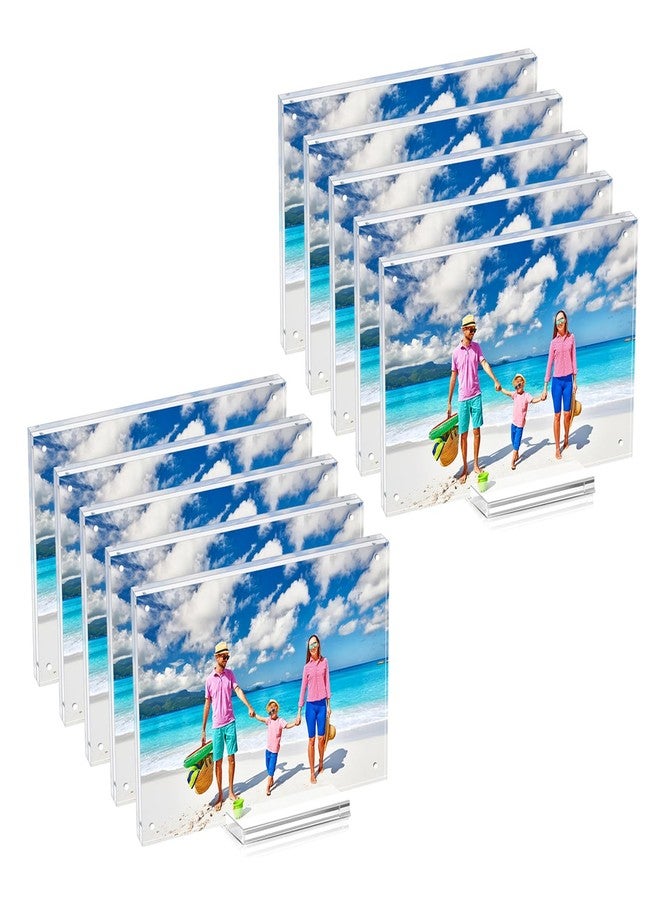 laapee 10 Pack 4x6 Magentic Acrylic Picture Frame, Clear Double Sided Frame with Base, Frameless Floating Lucite Photo Frame Stands on Desk Table Horizontally or Vertically - Image 1