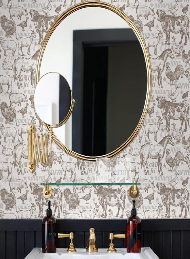 MuralPeel ورق جدران MuralPeel بنمط بوهيمي ريفي، مزين برسومات حيوانات المزرعة (بقرة، ديك، حصان، رومي)، سهل اللصق والإزالة، مناسب لغرف النوم والخزائن والمستأجرين. - Image 4