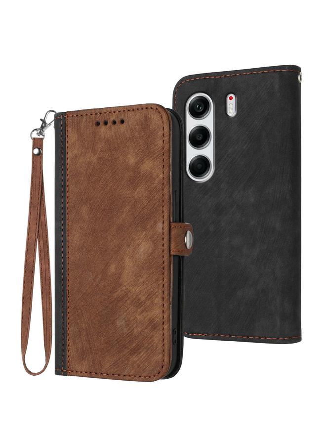 The Bros Case For Tecno Camon 40 Pro 4G Side Buckle Double Fold Hand Strap Leather Phone Case