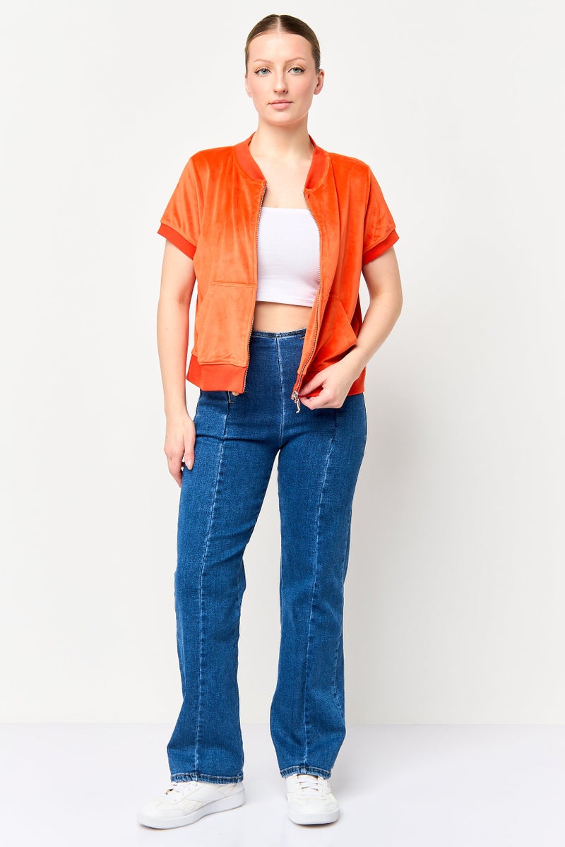 Juicy Couture سويت شيرت نسائي بياقة بيسبول بشعار العلامة التجارية، برتقالي - Image 2