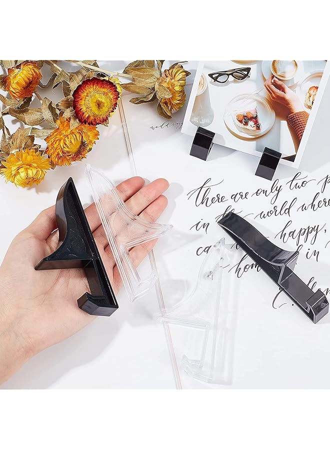 إيروريكس 8 مجموعات من حاملات إطارات الصور البلاستيكية 2 لون أسود وشفاف حاملات الأطباق حامل عرض الصور للوحات الفنية المصنوعة يدويًا والشهادات - Image 4