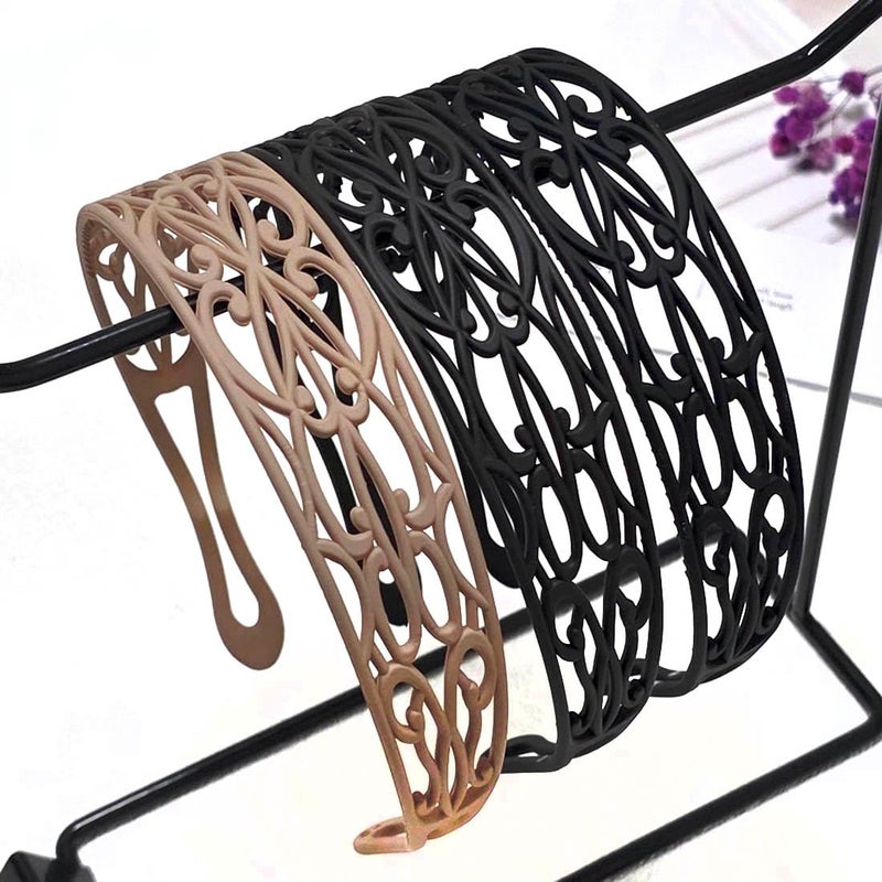 Springtime Wide Plastic Headband For Women Girls, Neutral Colors, Openwork Floral Pattern, 30mm Width, Fashion Hair Accessories Pack of 6 - Image 3