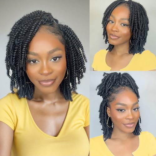 Liyate 7 Packs Spring Twist Braiding Hair Spring Twists Twist Hair Synthetic Fiber Fluffy Twist Crochet Braids Low Temperature Fiber Crochet Hair for Women Braiding Hair(8inch,1B) - Image 1