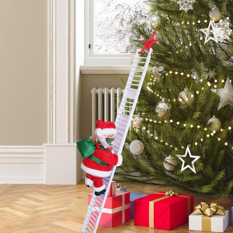 ويوبلز دمية بابا نويل كهربائية متسلقة على خرز، دمية عيد الميلاد المتحركة المعلقة، زينة بابا نويل لعيد الميلاد مع موسيقى، ديكور داخلي وخارجي للحفلات وشجرة المنزل وباب المنزل (#7) - Image 2