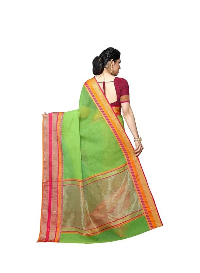 Accessorize Kingdom Women's Temple Border Cotton Saree With Unstiched Blouse Piece  - Image 3