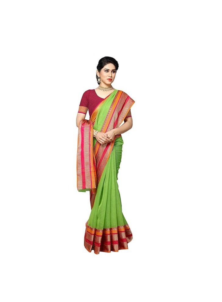 Accessorize Kingdom Women's Temple Border Cotton Saree With Unstiched Blouse Piece  - Image 2