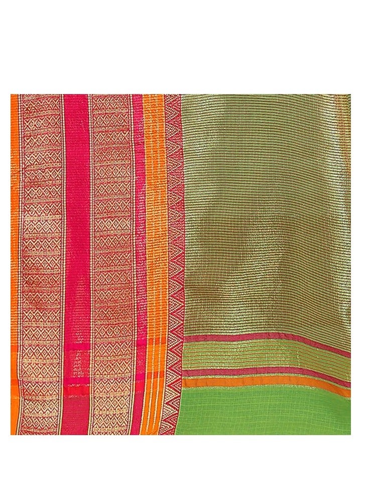 Accessorize Kingdom Women's Temple Border Cotton Saree With Unstiched Blouse Piece  - Image 4