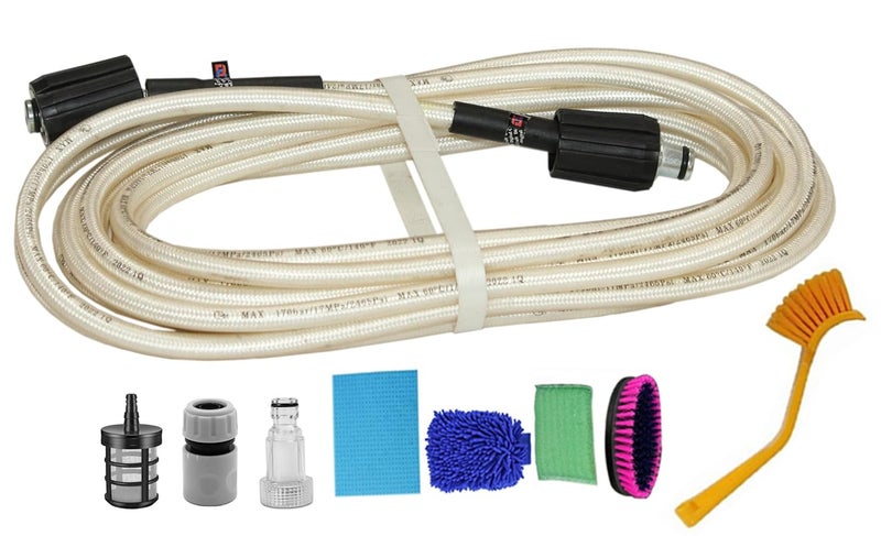 Digital Craft Digital Craft Pressure Washer Hose Pipe 170Bar 2465PSI M2215 14mm High Pressure Washer Hose Spray Water Pressure Washer Pipe 8MTR3Pc Filter ConnectorHousekeeping 5 Item Set  - Image 1