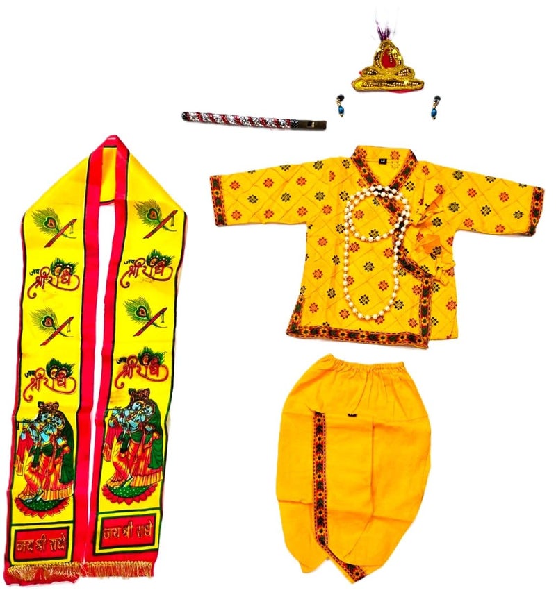 Niku Krishna fancy dress costume for Kids Baby Boy Girl | Janmashtami, Bal gopal Kanha Dhoti Kurta Set | Fit for 3-6 months age | Includes flute, kundal and other accessories - Image 2