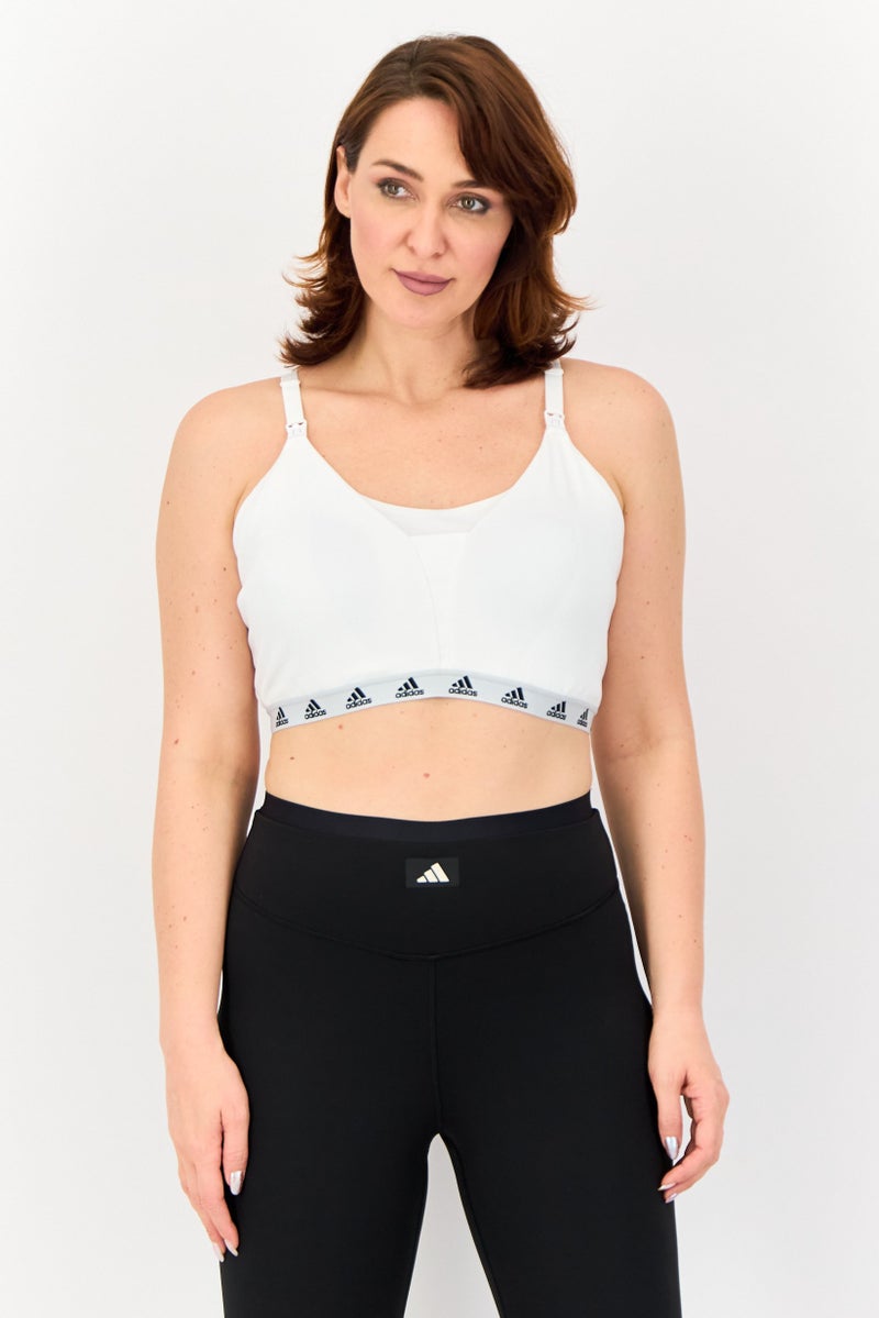 Adidas Women Brand Logo Lightly Padded Sports Bra, White  - Image 1