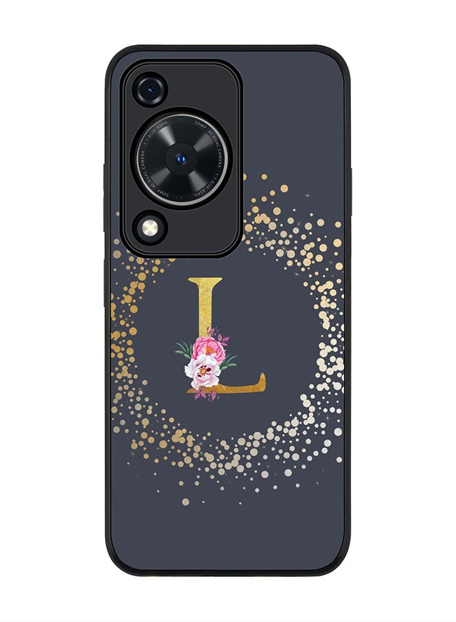 Stylizedd Rugged Black edge case for Huawei nova Y72 / Huawei Enjoy 70 4G, Slim fit Soft Cover Custom Monogram Initial Letter Floral Pattern Alphabet - L (Grey) - Image 1