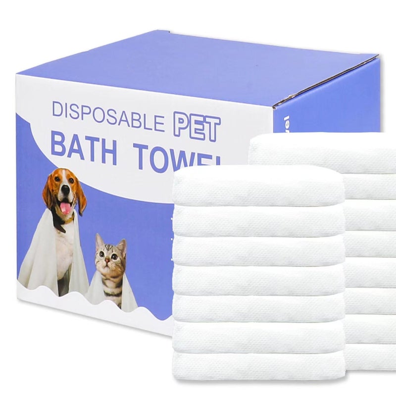 CHANHOO Disposable Pet Bath Towel,15 PCS Portable Pet Grooming Towels,11.8 x 21.6 inch Convenient Pet Cleaning Towel Pet Drying Towels,Absorbent Bath Towel for Small Dog Puppy Cat, White - Image 1