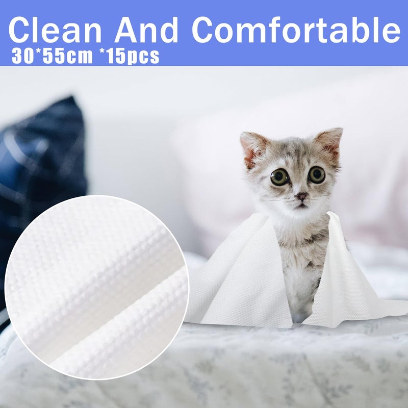 CHANHOO Disposable Pet Bath Towel,15 PCS Portable Pet Grooming Towels,11.8 x 21.6 inch Convenient Pet Cleaning Towel Pet Drying Towels,Absorbent Bath Towel for Small Dog Puppy Cat, White - Image 4
