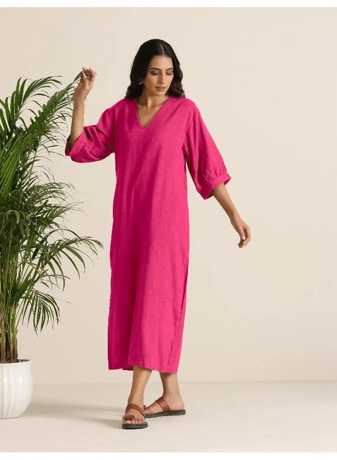 ترو برونز trueBrowns Hot Pink Cotton Blend Long Dress