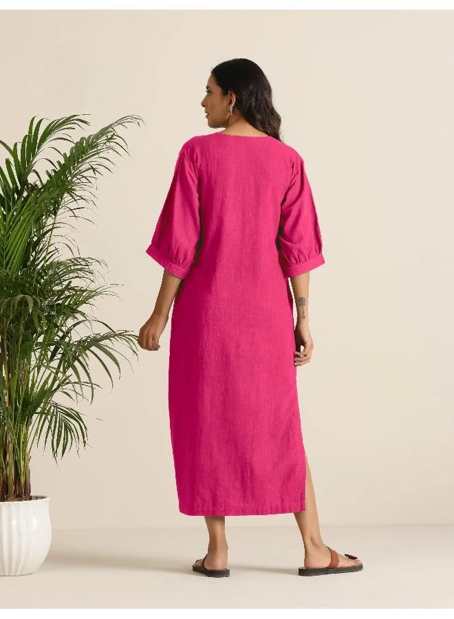 ترو برونز trueBrowns Hot Pink Cotton Blend Long Dress