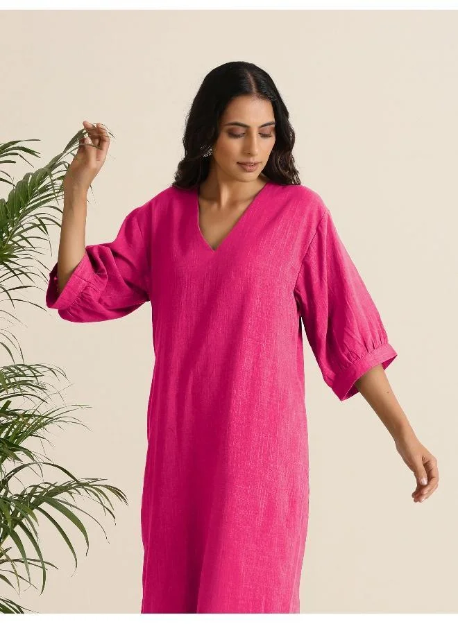 ترو برونز trueBrowns Hot Pink Cotton Blend Long Dress
