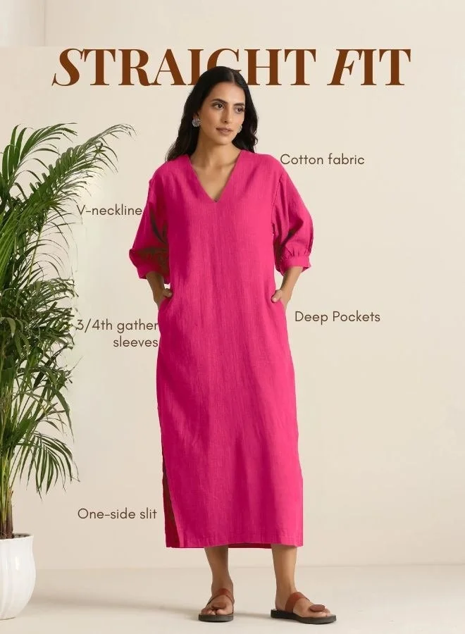 ترو برونز trueBrowns Hot Pink Cotton Blend Long Dress