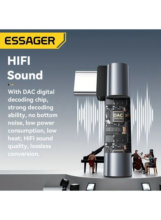 Essager Type C To 35mm Audio Adapter HiFi DAC Stereo Right Angle For iPhone 16 15 iPad Galaxy S24 Ultra - Image 3
