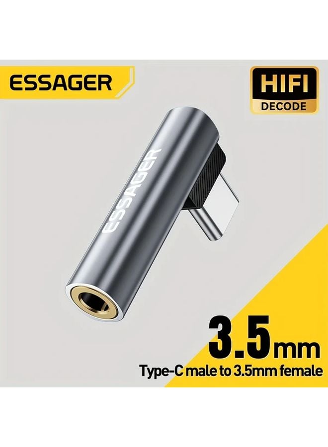 Essager Type C To 35mm Audio Adapter HiFi DAC Stereo Right Angle For iPhone 16 15 iPad Galaxy S24 Ultra - Image 2