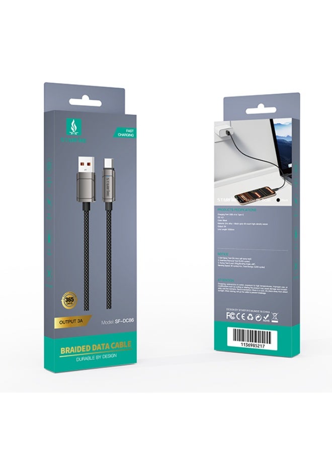 Starfire USB-C Fast Charging Cable, 18W Zinc Alloy Premium Braided Data Cord, 3A High Speed, 48-Count Tangle-Free Weave, 1M (Black-Gray) - Image 2