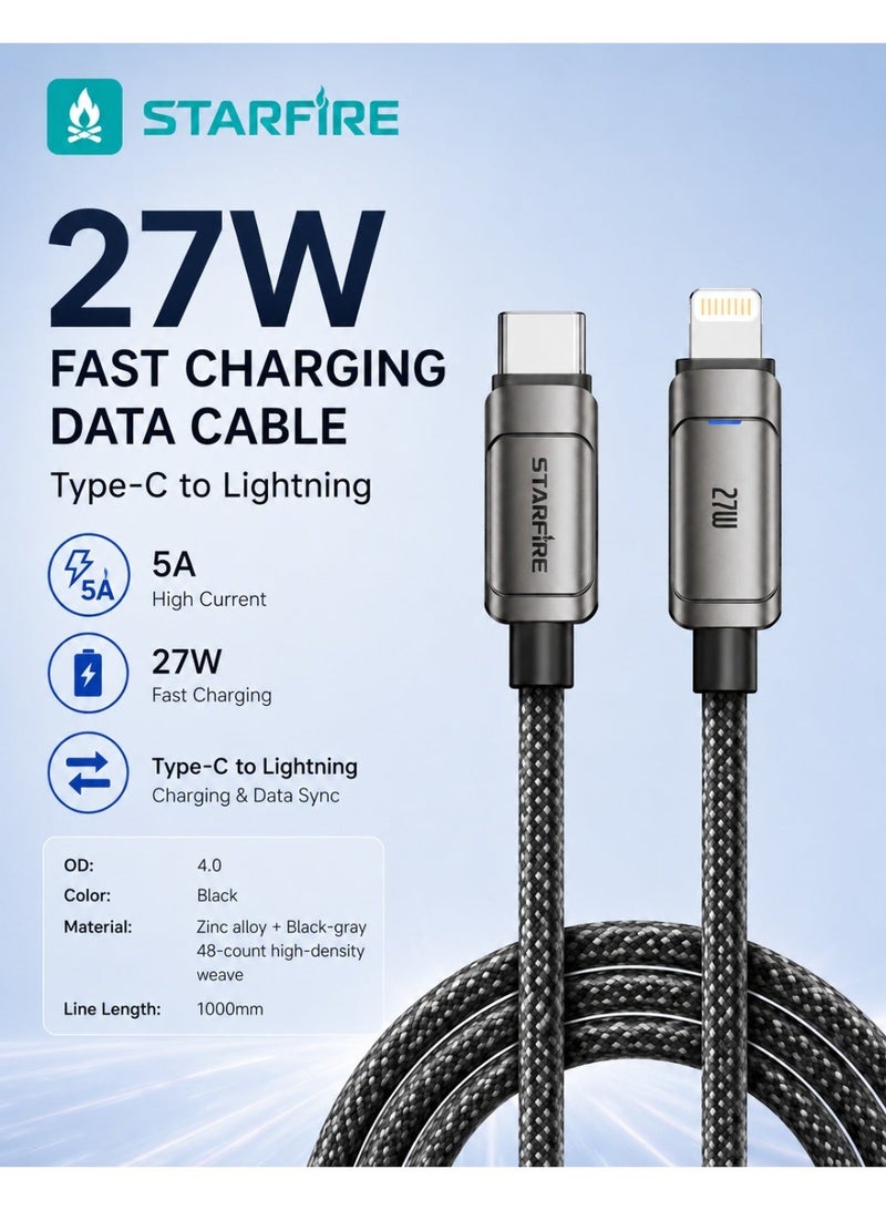 Starfire USB-C Fast Charge Data Cable, 1m, 60W Type-C Or 27W Lightning - Image 5