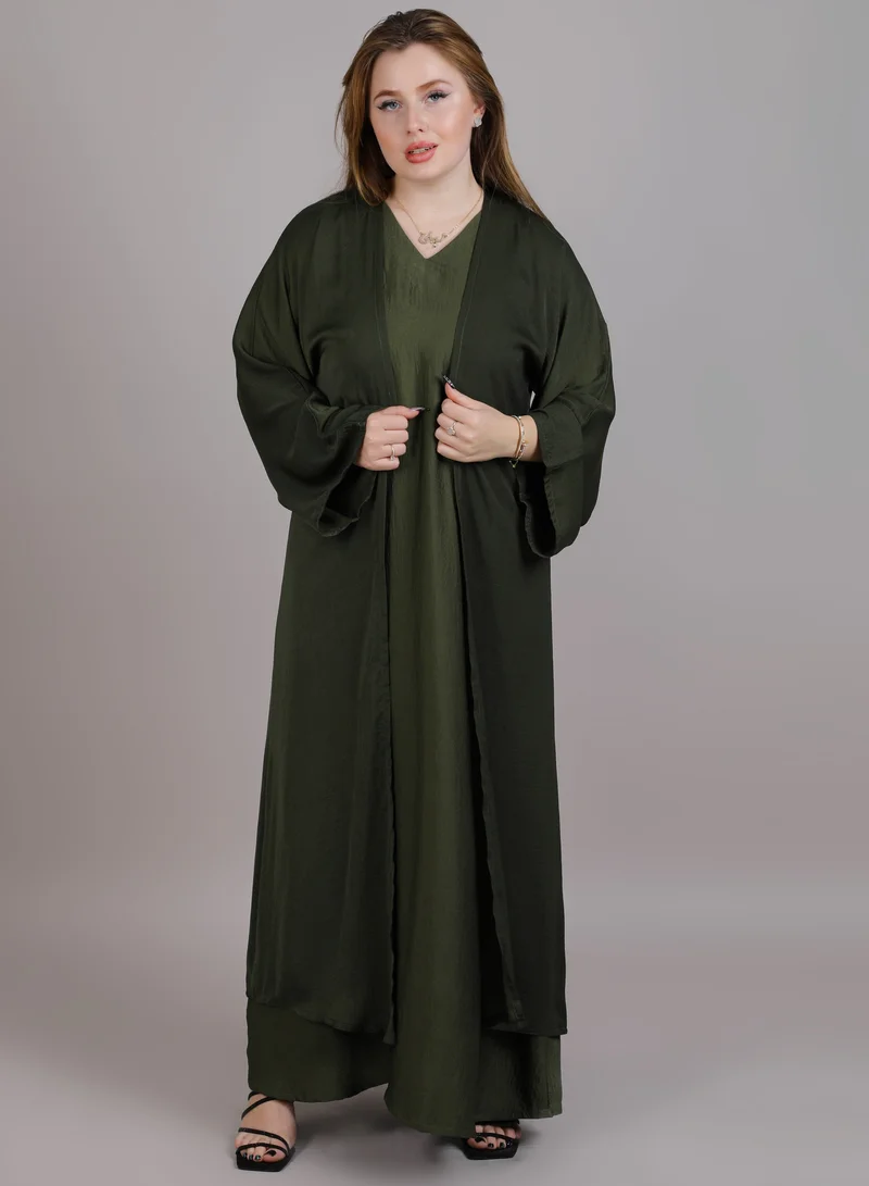 أم سكوير فاشن Plain Harir Maqsood 3-Piece Abaya Set – Lightweight, Breathable & Perfect for Summer