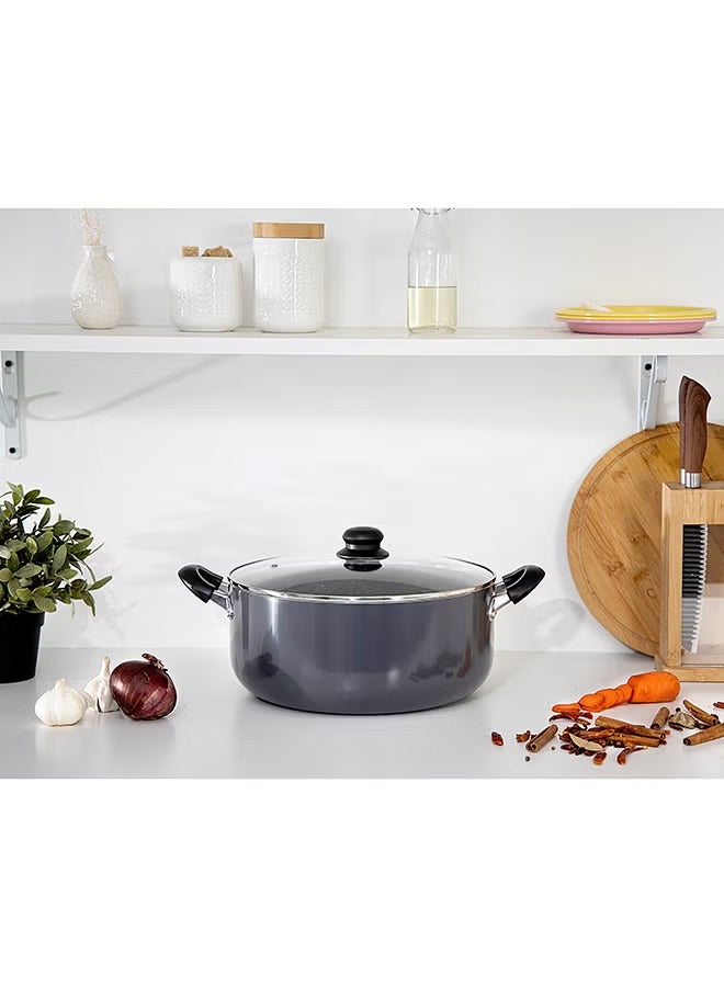 DELCASA Non-Stick Aluminum Casserole Grey/Clear/Black 28cm - Image 5