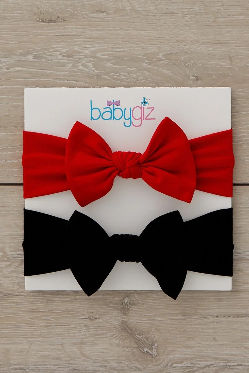 بيبيجيز Handmade Soft Bow Tied Natural Cotton Combed Cotton 2-Piece Baby Kids Girls Bandana black red