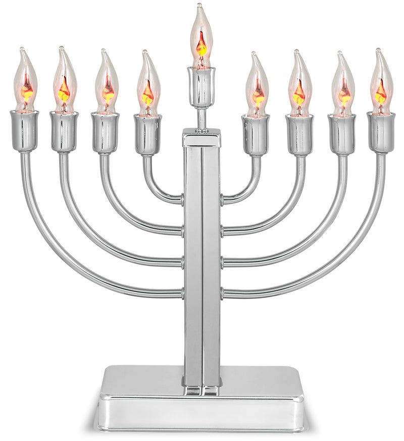 Aviv Judaica Classic Highly Polished Chrome Plated Electric Menorah with Flickering Bulbs