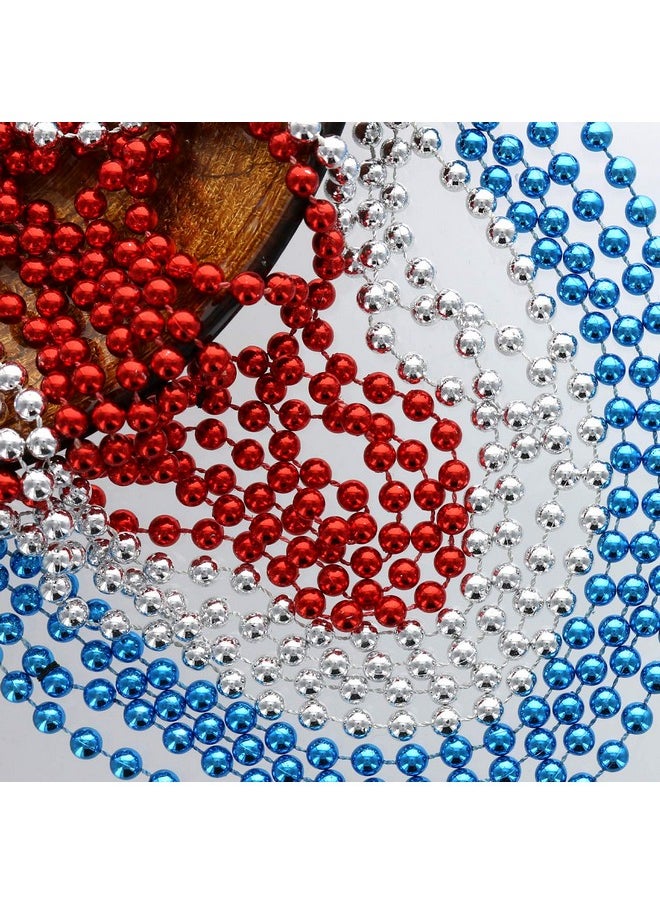 GiftExpress 33" 7Mm Metallic Red Silver Blue Beaded Necklaces Bulk Mardi Gras Party Beads Necklaces July 4Th Party Beaded Necklaces  - Image 3