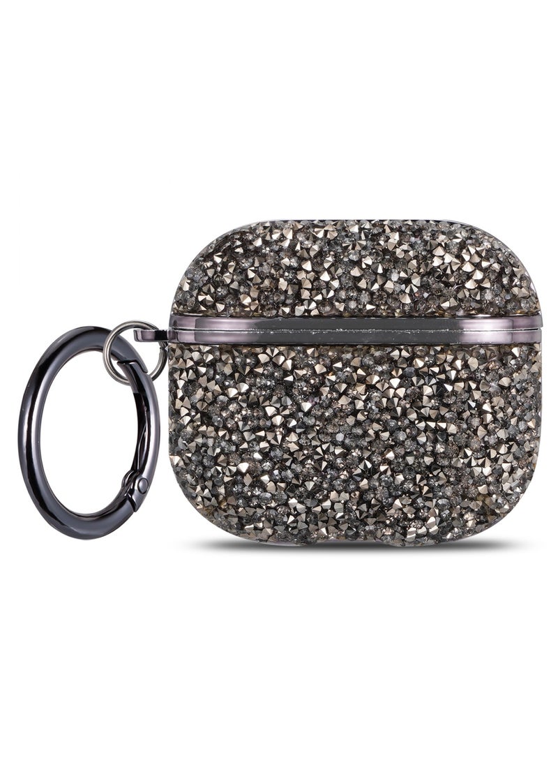 ICARLUS Shiny Diamond Protective Case Suitable for Apple AirPods 4 Cute Rhinestone Cover Girl Portable Keychain Black 