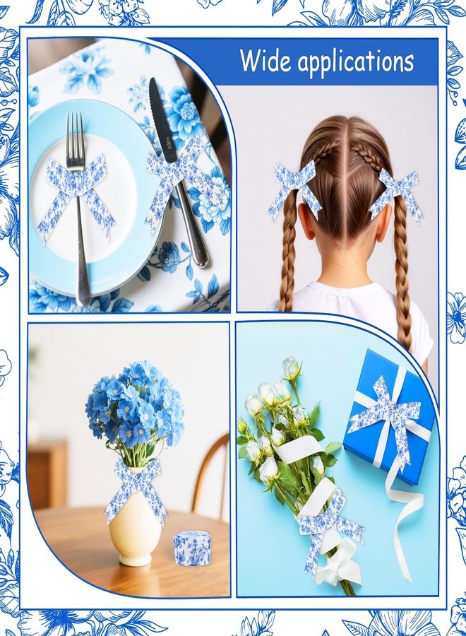 Cheerupp 4 Rolls Blue White Flower Chinoiserie Ribbons, 20 Yards Craft Ribbons for Wreath Hair Bow Wrapping Gift Packing, Watercolor Floral Grosgrain Ribbon Bday Wedding Gender Reveal Party Home Decor - Image 4