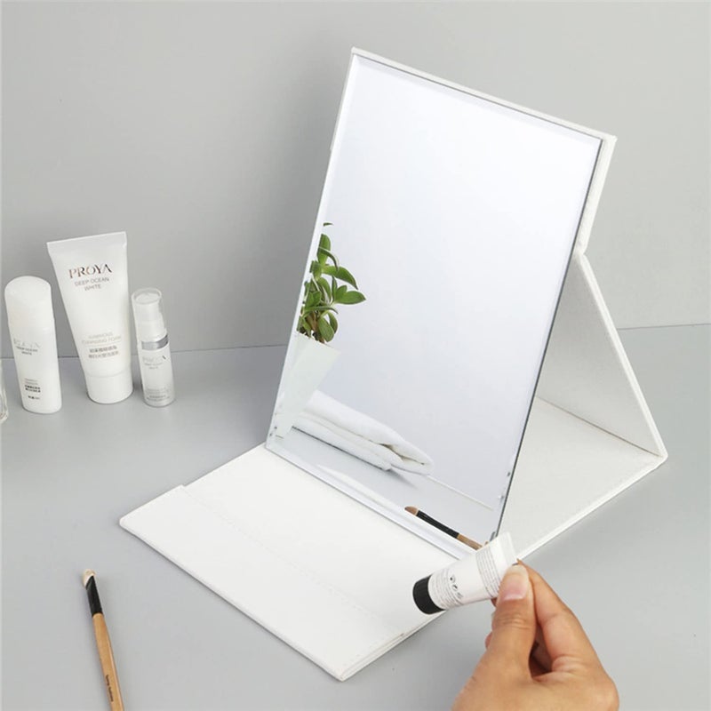 HENIJ Folding Vanity Makeup Mirror Free Standing Super HD Mirror Makeup Mirror Travel Compact Pocket Make Up Mirror for Desk Office Home Camping Travel WhitePack of 2 - Image 2