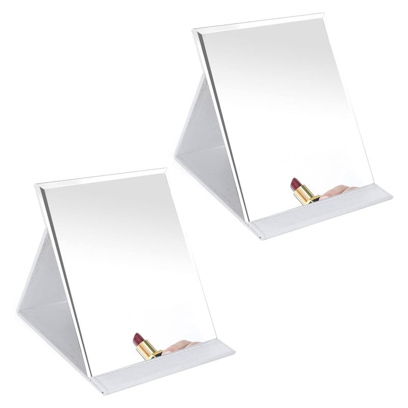 HENIJ Folding Vanity Makeup Mirror Free Standing Super HD Mirror Makeup Mirror Travel Compact Pocket Make Up Mirror for Desk Office Home Camping Travel WhitePack of 2 - Image 1