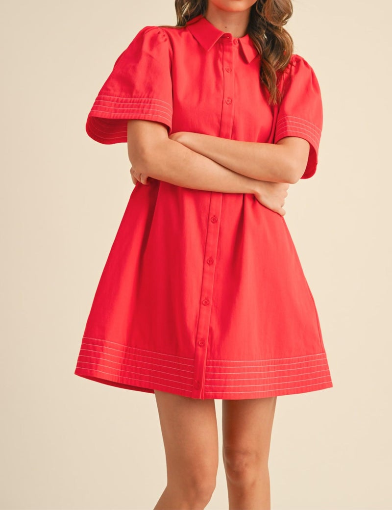 Meyhad Womens Short Sleeve Button Down Mini Shirt Dress Lapel Collar Short Dresses with Pocket(0942-CoralRed-M) - Image 2