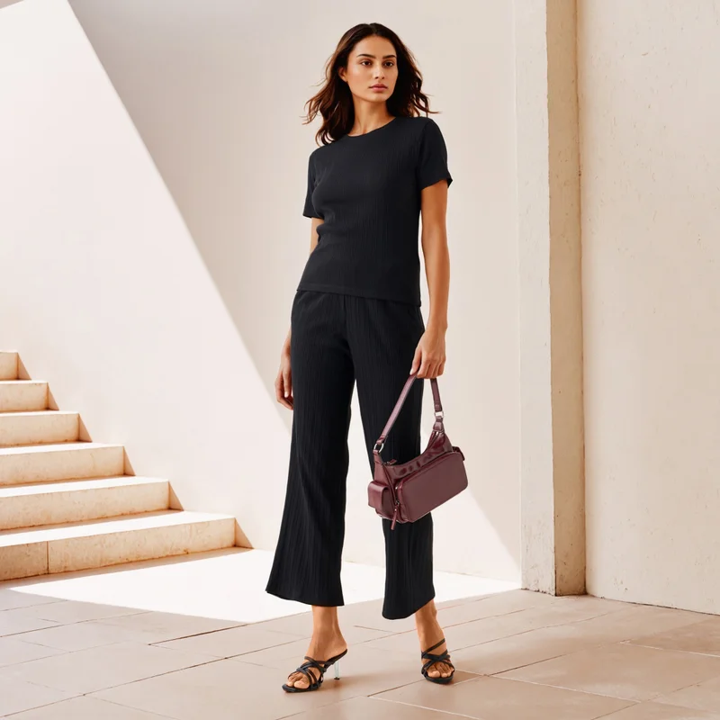 سبلاش فيڤ Ribbed Wide Leg Pants with Pockets