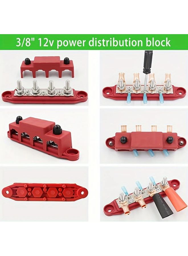 كتلة توزيع الطاقة الثقيلة زوج قضيب التوصيل 250 أمبير 48 فولت تيار مستمر/تيار متردد مع 4 أعمدة 6 أطراف برغي مجموعة باللونين الأحمر والأسود مقاس M10 - Image 5