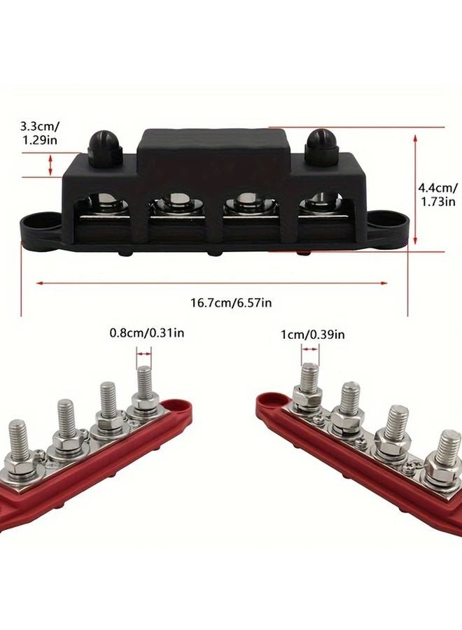 كتلة توزيع الطاقة الثقيلة زوج قضيب التوصيل 250 أمبير 48 فولت تيار مستمر/تيار متردد مع 4 أعمدة 6 أطراف برغي مجموعة باللونين الأحمر والأسود مقاس M10 - Image 3