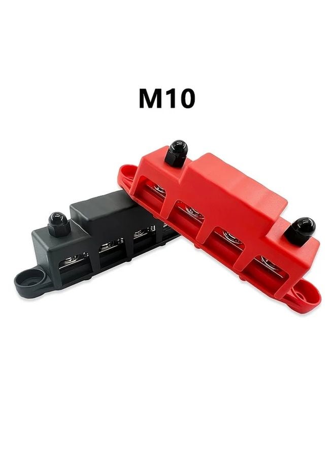 كتلة توزيع الطاقة الثقيلة زوج قضيب التوصيل 250 أمبير 48 فولت تيار مستمر/تيار متردد مع 4 أعمدة 6 أطراف برغي مجموعة باللونين الأحمر والأسود مقاس M10 - Image 1