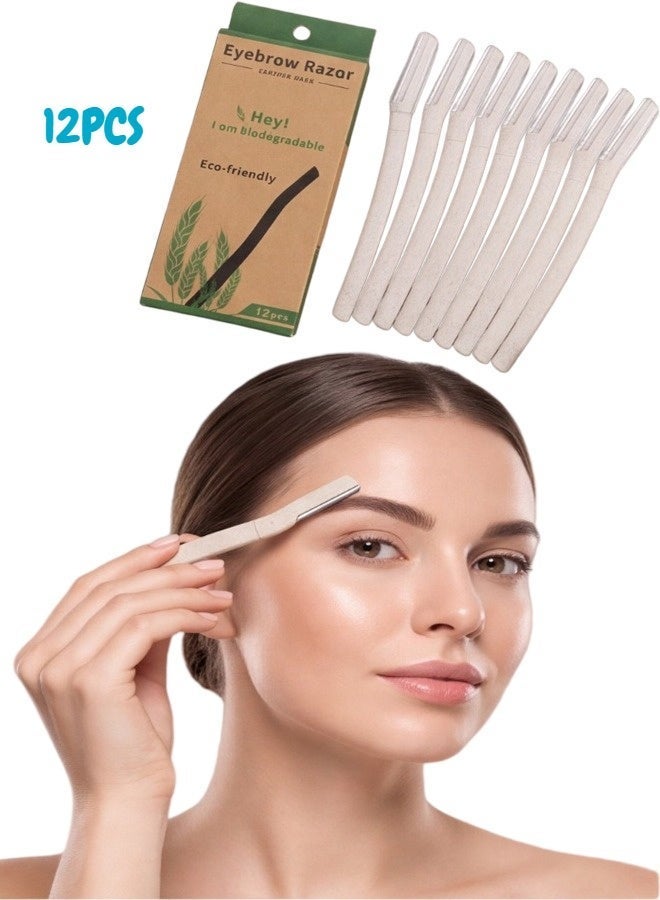 SUNKKQ 12Pcs Face And Eyebrow Hair Removal Safety Razor Wheat Straw Eyebrow Razor Stainless Steel Micro-Distance Eyebrow Trimmer Biodegradable Eyebrow Trimmer - Image 1