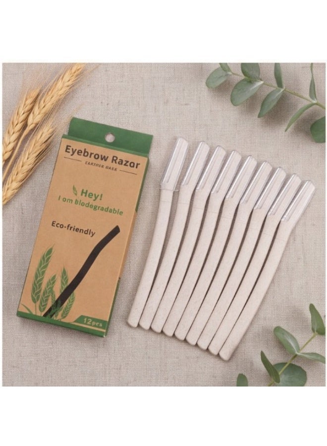 SUNKKQ 12Pcs Face And Eyebrow Hair Removal Safety Razor Wheat Straw Eyebrow Razor Stainless Steel Micro-Distance Eyebrow Trimmer Biodegradable Eyebrow Trimmer - Image 4