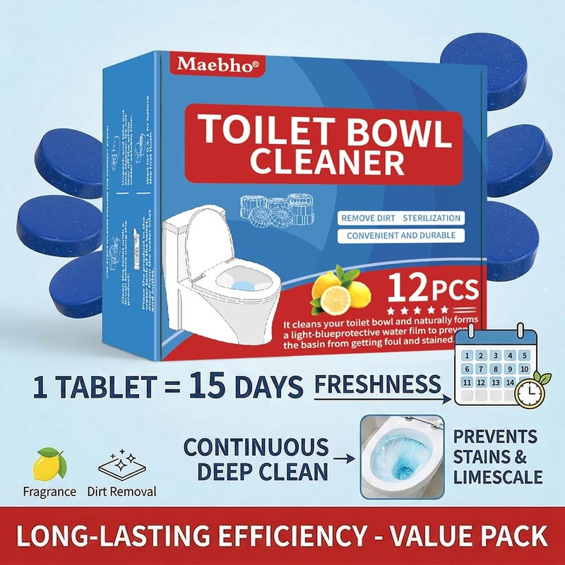 Maebho 12 * 55g New Long-Lasting Toilet Cleaner Block 1 Pack Cleans 15 Days, No Residue Film,Continuous Stain Protection，99% sterilization rate - Image 2