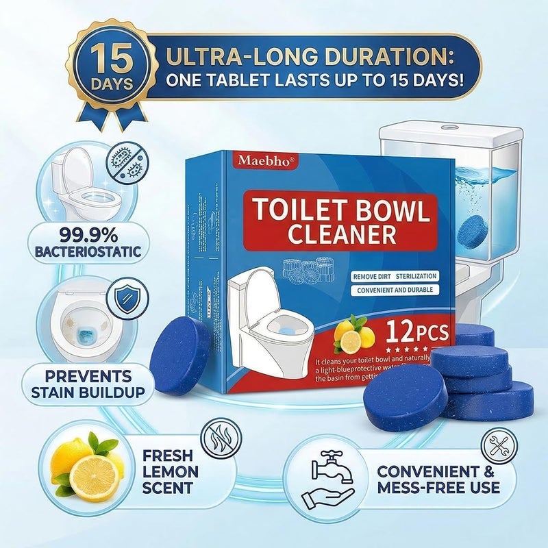 Maebho 12 * 55g New Long-Lasting Toilet Cleaner Block 1 Pack Cleans 15 Days, No Residue Film,Continuous Stain Protection，99% sterilization rate - Image 3